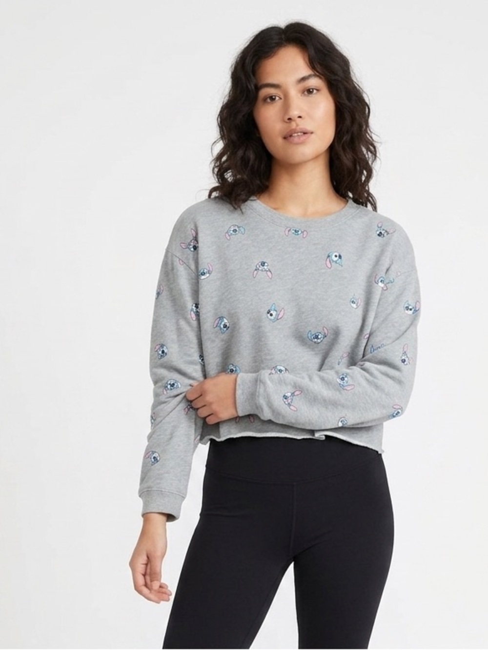 Disney Lilo & Stitch All-Over Print Cropped Sweatshirt Size XL Y2K Lounge Street
